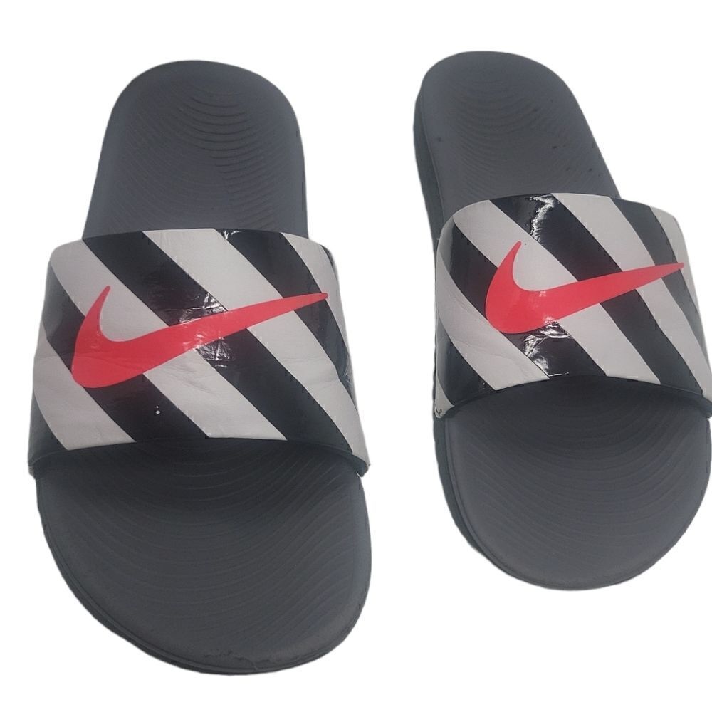 Nike Girls Kawa Slides HZ  Shoes Sandals Size 5 Black White Red Slip On